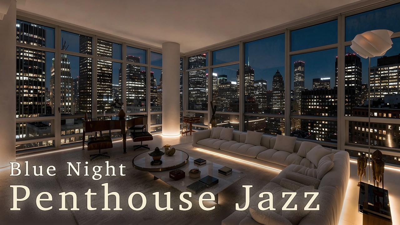 [4K] Blue Night Jazz — Manhattan Skyline Penthouse Jazz | Above The City Jazz