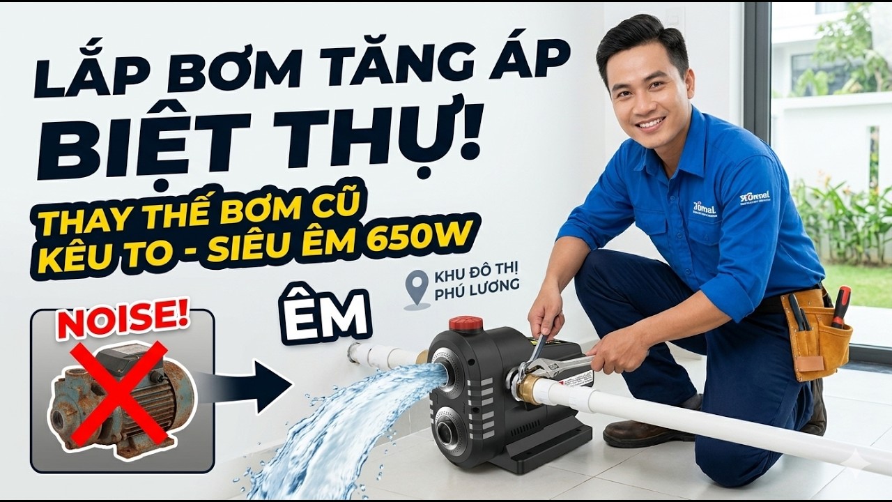 Lắp bơm tăng áp biến tần Shenneng 650w thay thế cho bơm tăng áp dòng chảy tại KĐT Phú Lương Hà Nội