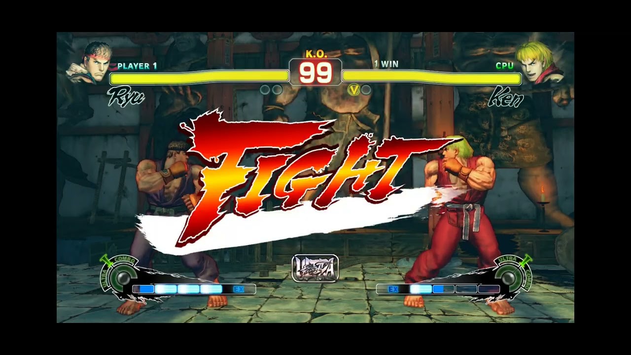 Ultra Street Fighter IV: Ryu vs Ken (Hardest CPU) — Buttons Only | Lost All 3 Matches