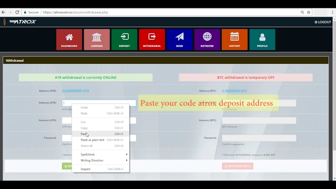 How to Withdraw atroxcoin to stocks.exchange