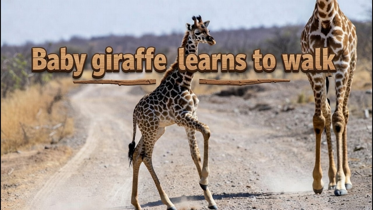 Cute Baby Giraffe Learns to Walk: Wobbly First Steps with Mom!