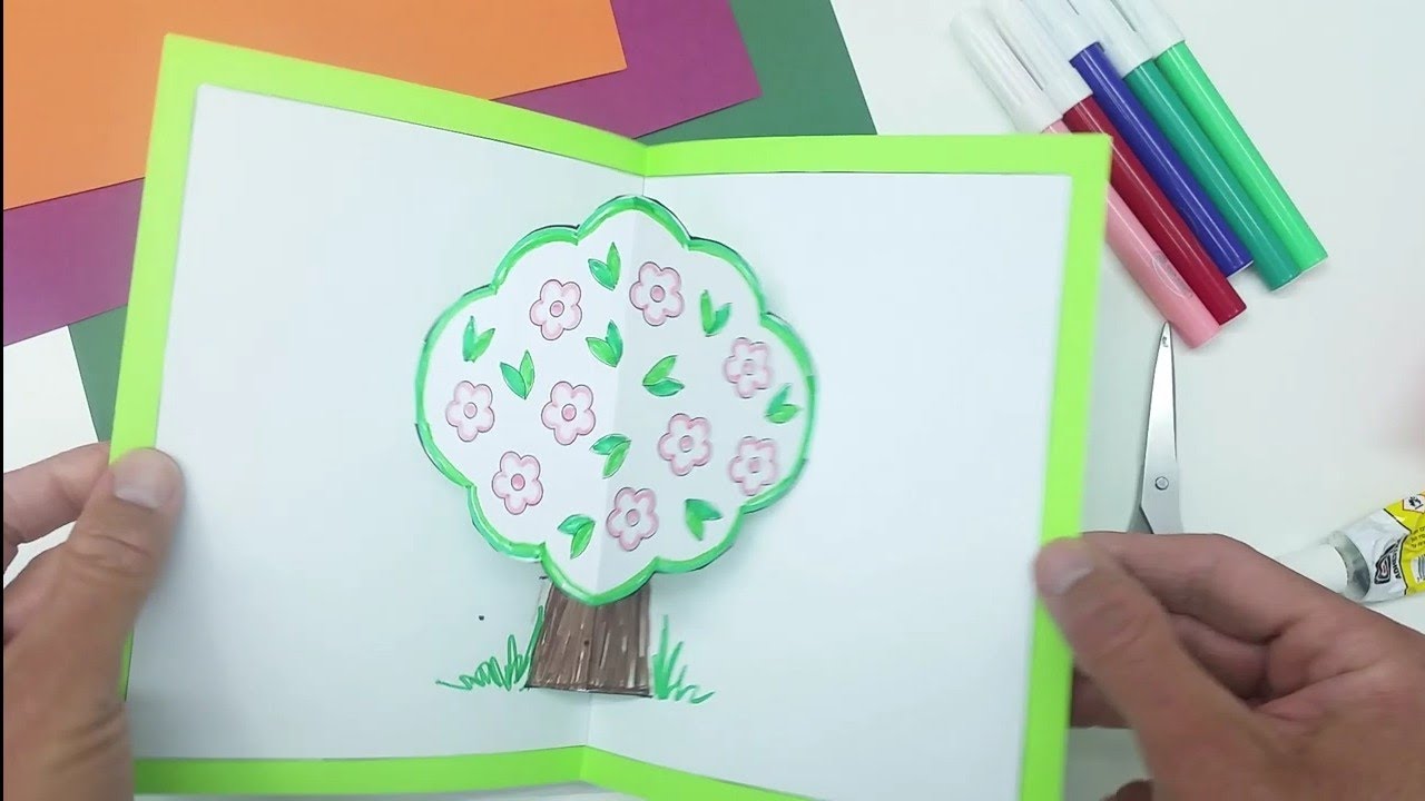יצירה לטו בשבט - כרטיס פופ אפ השקדיה פורחת