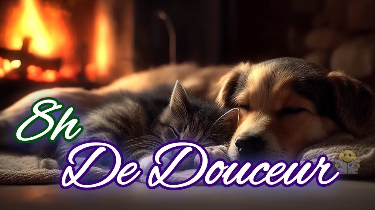 ASMR Cheminée et Musique Douce   Chien et Chat Endormis – 8H