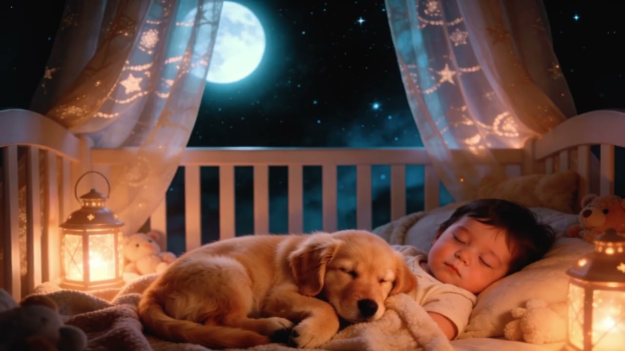 Moonlit Lullaby • Baby & Golden Puppy Sleeping Peacefully in Crib | ønebaby