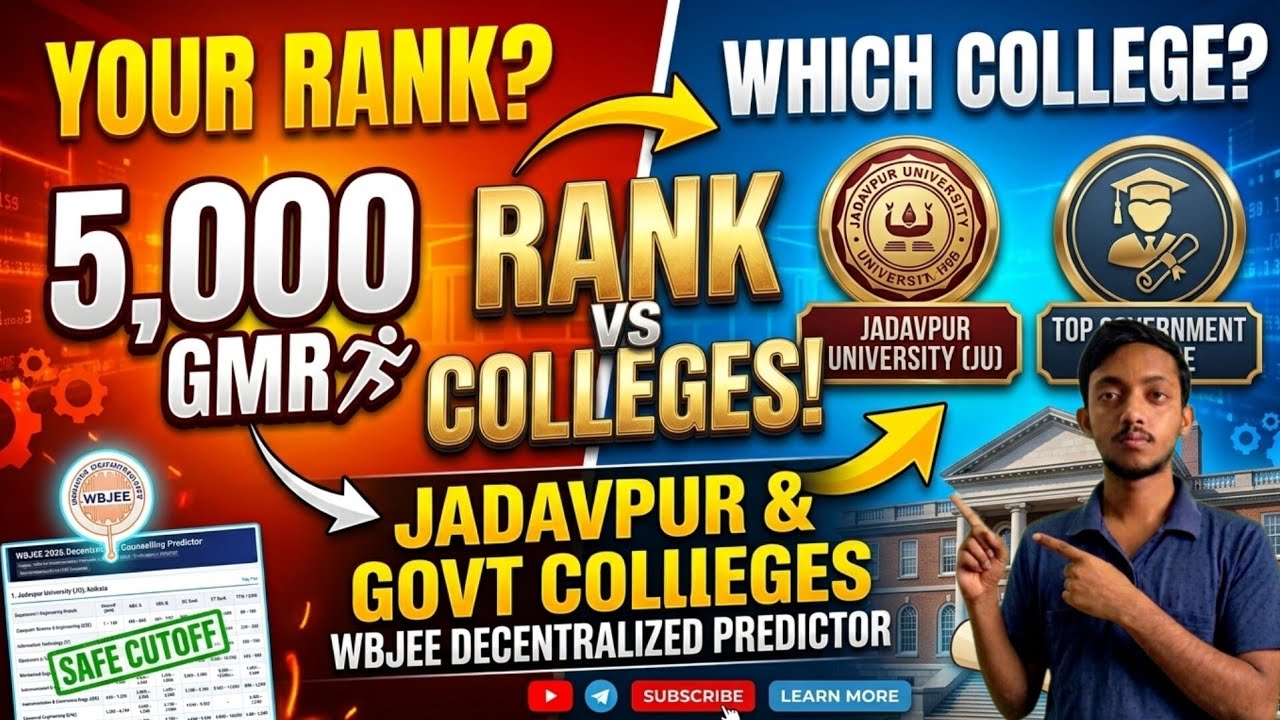WBJEE Decentralized Counseling Safe Cutoff 2026🔥| Rank vs College Predictor (JU & Top Govt Colleges)