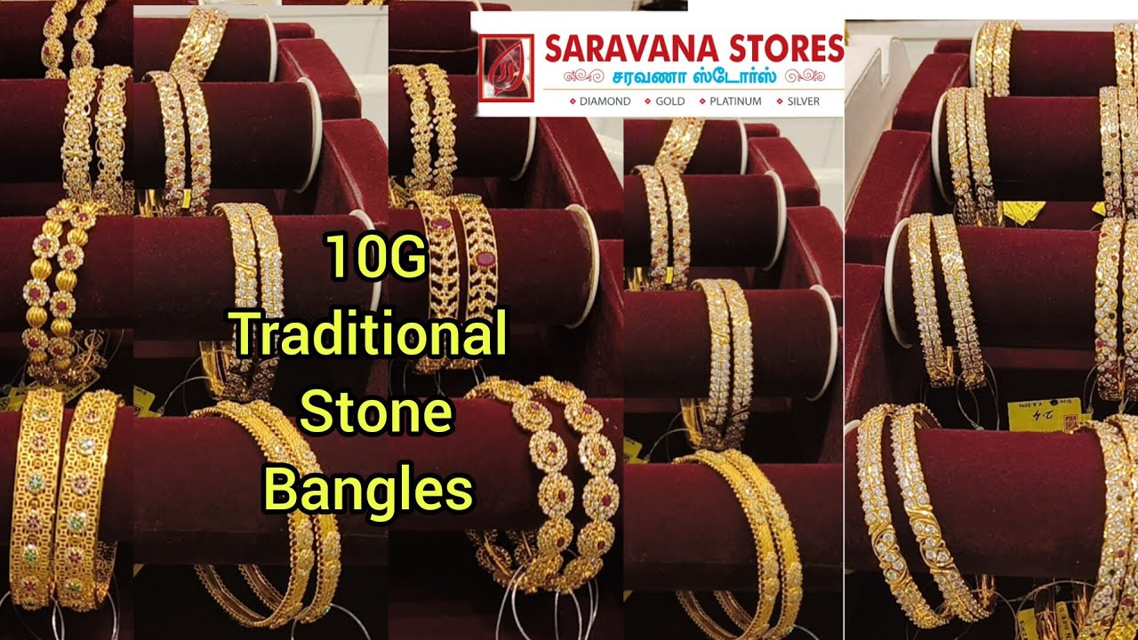 Traditional stone bangles designs From 9 Grams Tnagar Saravana Elite gold bangles collection