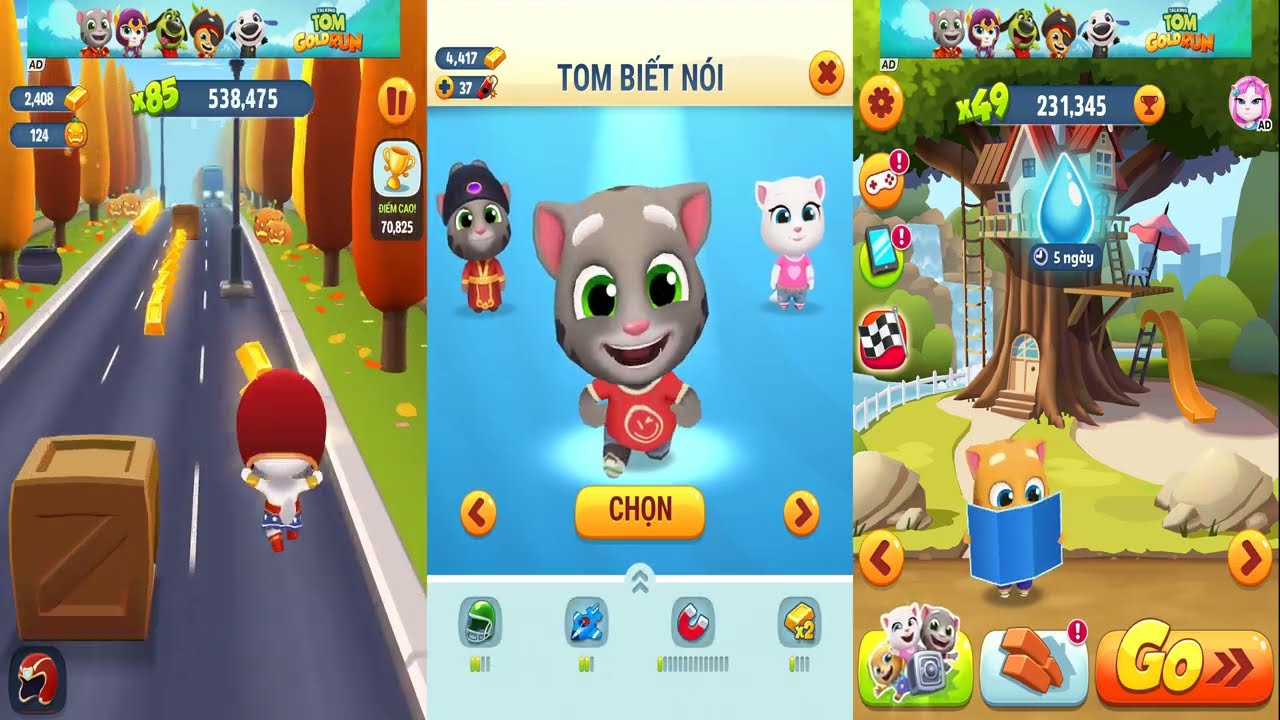 🚀 PLAY GAME! THREE🎉 Talking Tom Gold Run 2025 Gameplay – Tom, Angela & Hank Chase the Raccoons! 👊