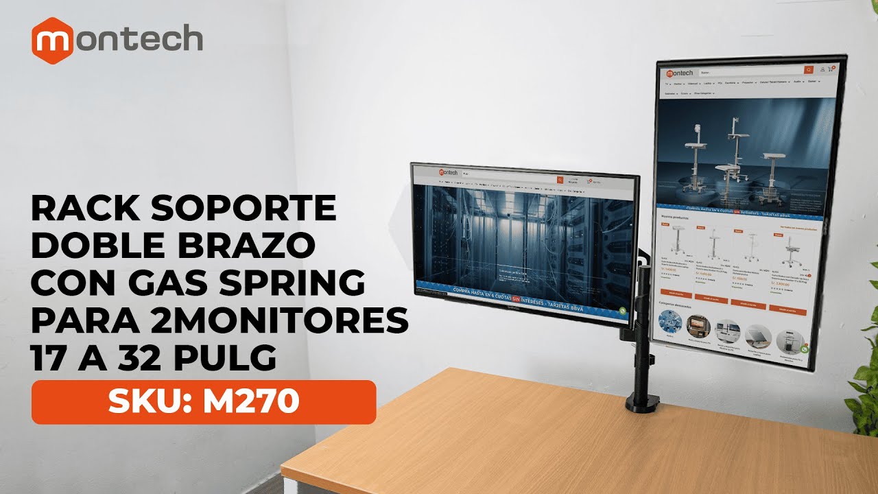 Rack Soporte Doble Brazo con Gas Spring para 2 Monitores 17 a 32 Pulg | SKU: M270