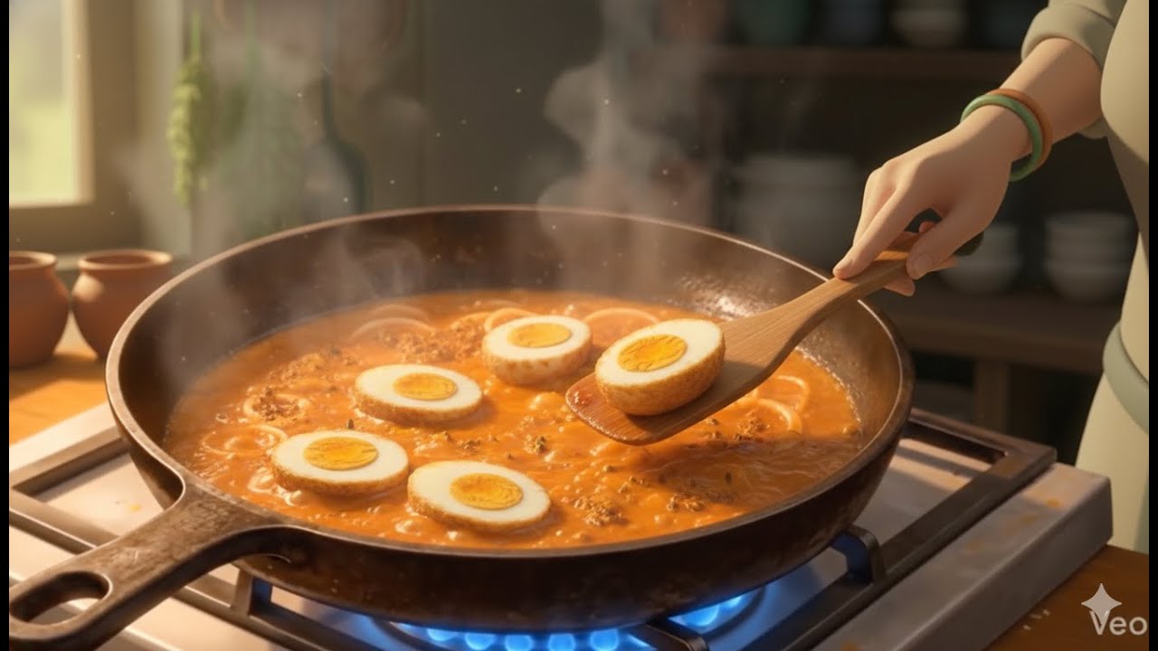 🍚💛 Nothing Left in the Pan, Only Happiness | Egg Curry Story#peaceful Village #GhibliStyle #FoodASMR
