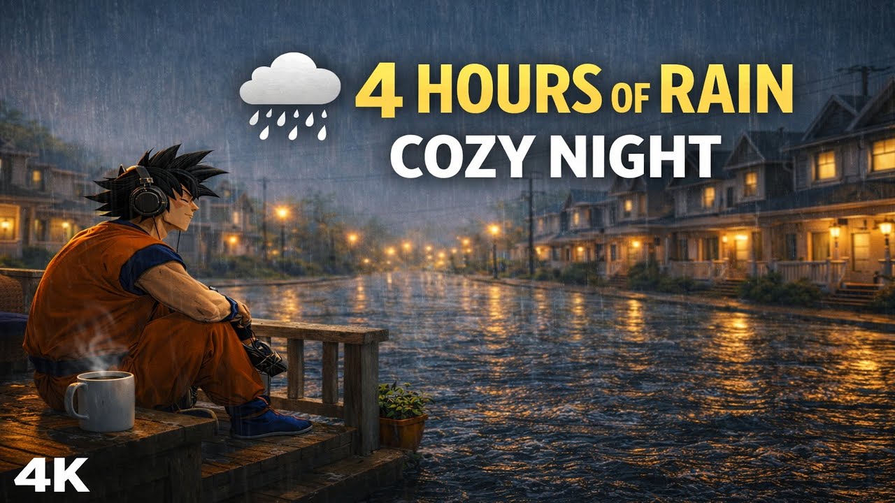 Rainy Evening Vibes 🌧️ | Son Goku Relaxing on a Porch in the Rain with Calm Music