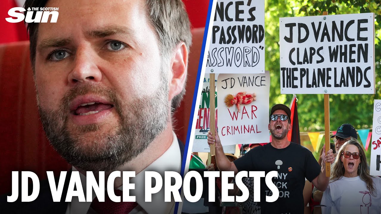 Locals demonstrate against the visit of American Vice President JD Vance, mocking his inteligence