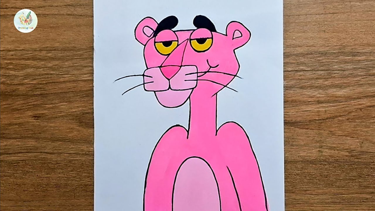 How to draw Pink Panther step by step || Easy Pink Panther Drawing (Colouring) || Drawing Hub 