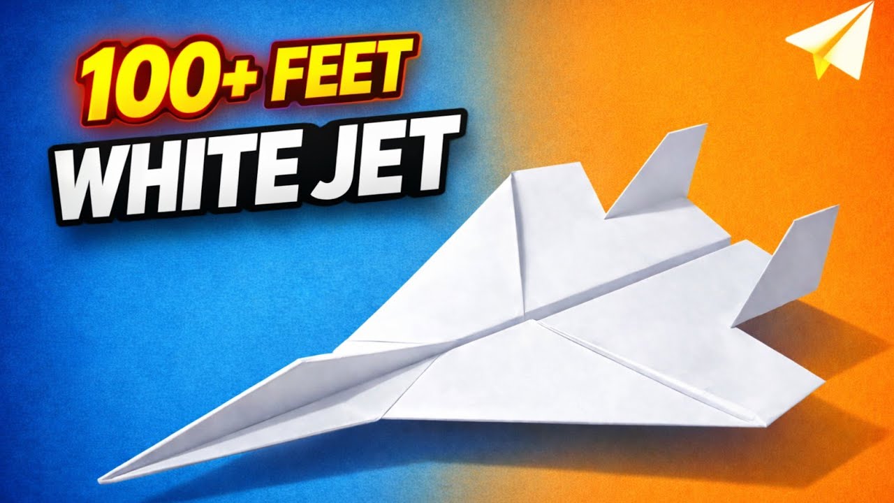 100+ Feet Flying White Jet Paper Airplane 😱 | Easy Long Distance Plane