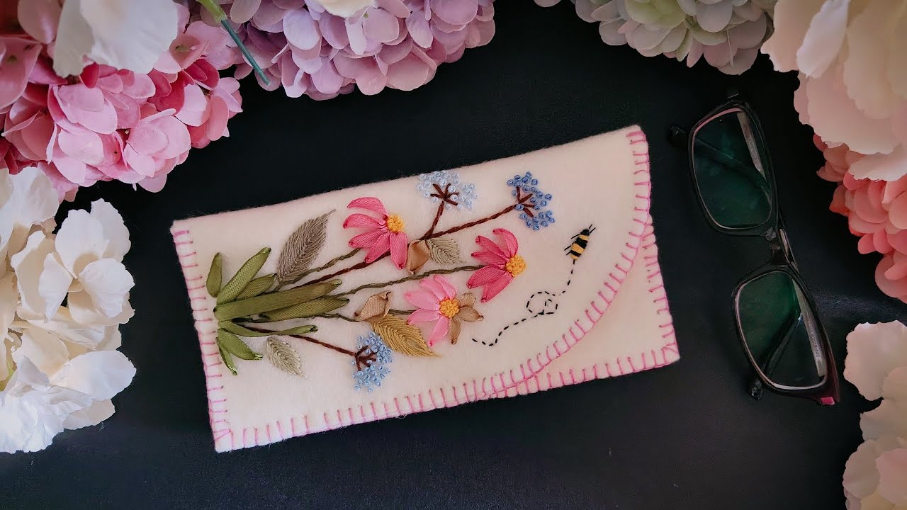 Embroidered Glasses Case - Floral Embroidery Case - DIY Glasses Case - Handmade To Sell - Gift Idea