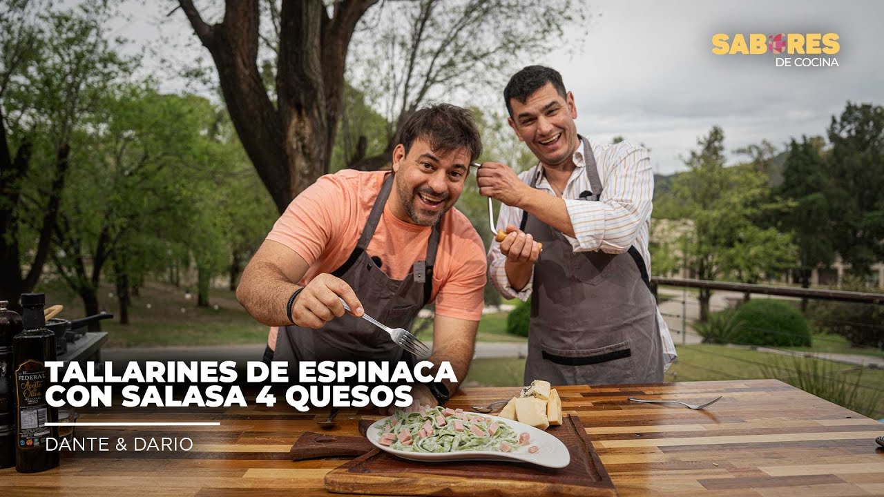 TALLARINES DE ESPINACA CON SALASA 4 QUESOS