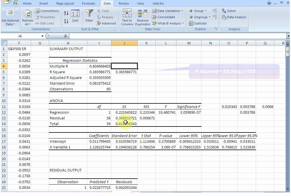 Implementing the Single Index Model in Excel