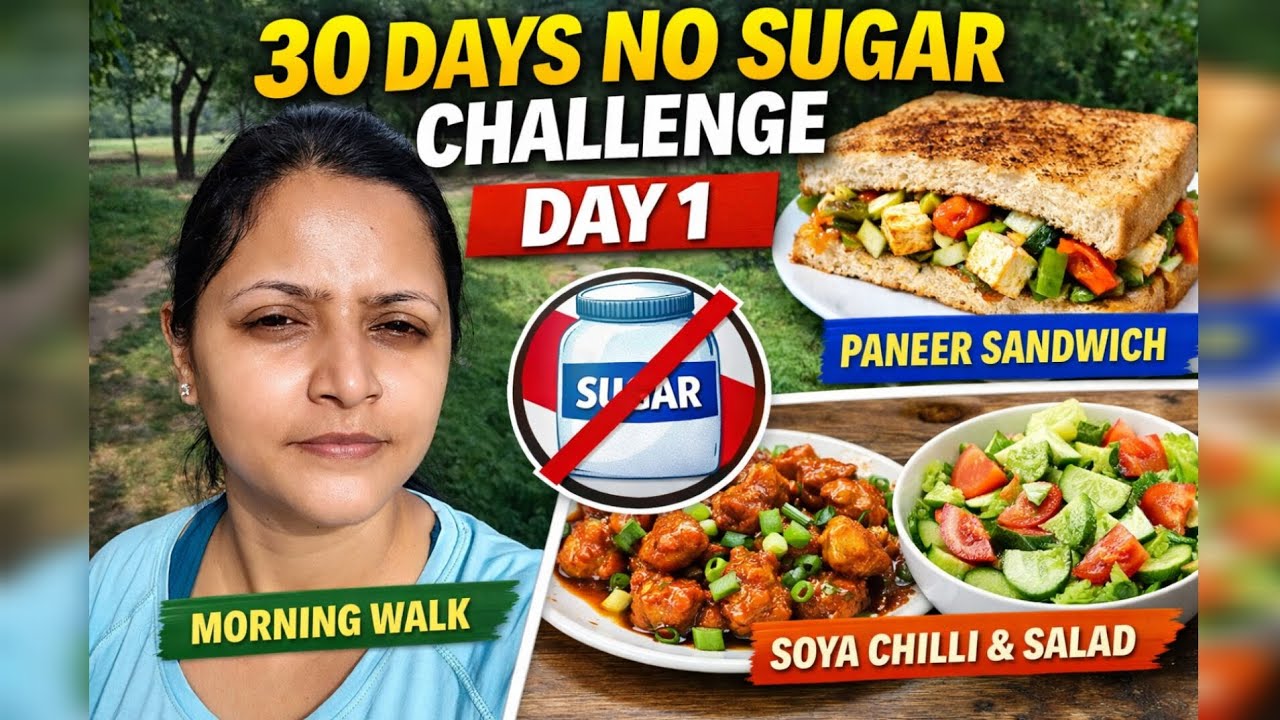 Day 86 vlog|| 30 Days No Sugar Challenge Day 1 | Healthy Paneer Veg Sandwich | Soya Chilli Dinner