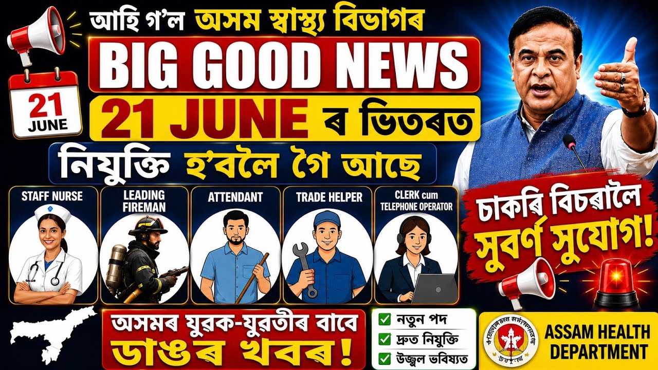 Big Good News Assam Health Department 10th/12th/B.a Pass Vacancy Nhm Assam Dhs DME Assam Jobs 2026