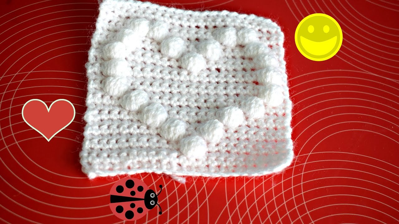 PUNTO CORAZÓN PUFF a crochet para manta para bebé