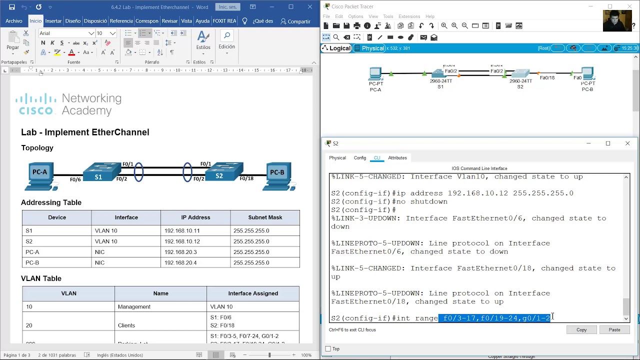 6.4.2 Lab - Implement Etherchannel