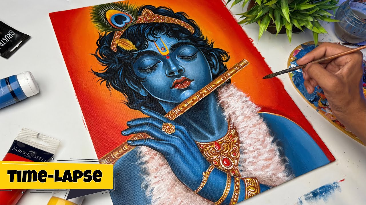Shree Krishna Acrylic Painting Timelapse | From Outline to Final Artwork | Janmashtami Special 🎨