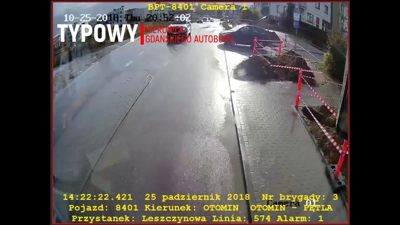 OKIEM MONITORINGU: wymuszenie pierwszeństwa autobusowi linii 574 na ulicy Leszczynowej w Gdańsku