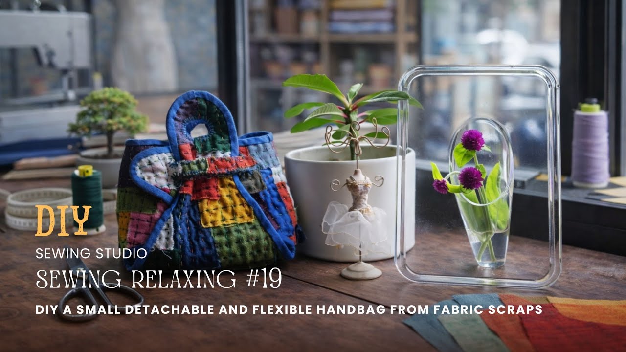 [sewing relaxing]#19 DIY a small detachable and flexible handbag from fabric scraps. | アップサイクル布クラフト