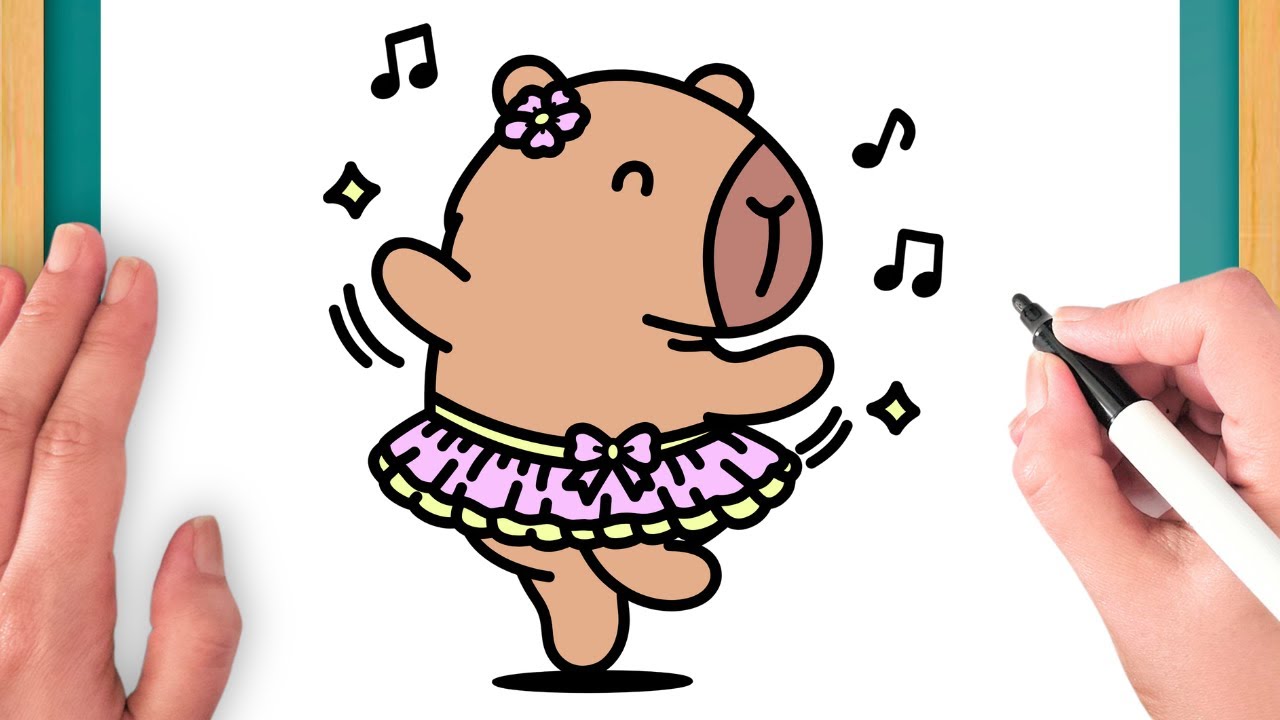 Cómo Dibujar Una Capibara Kawaii Bailando - Dibujo Fácil Paso A Paso