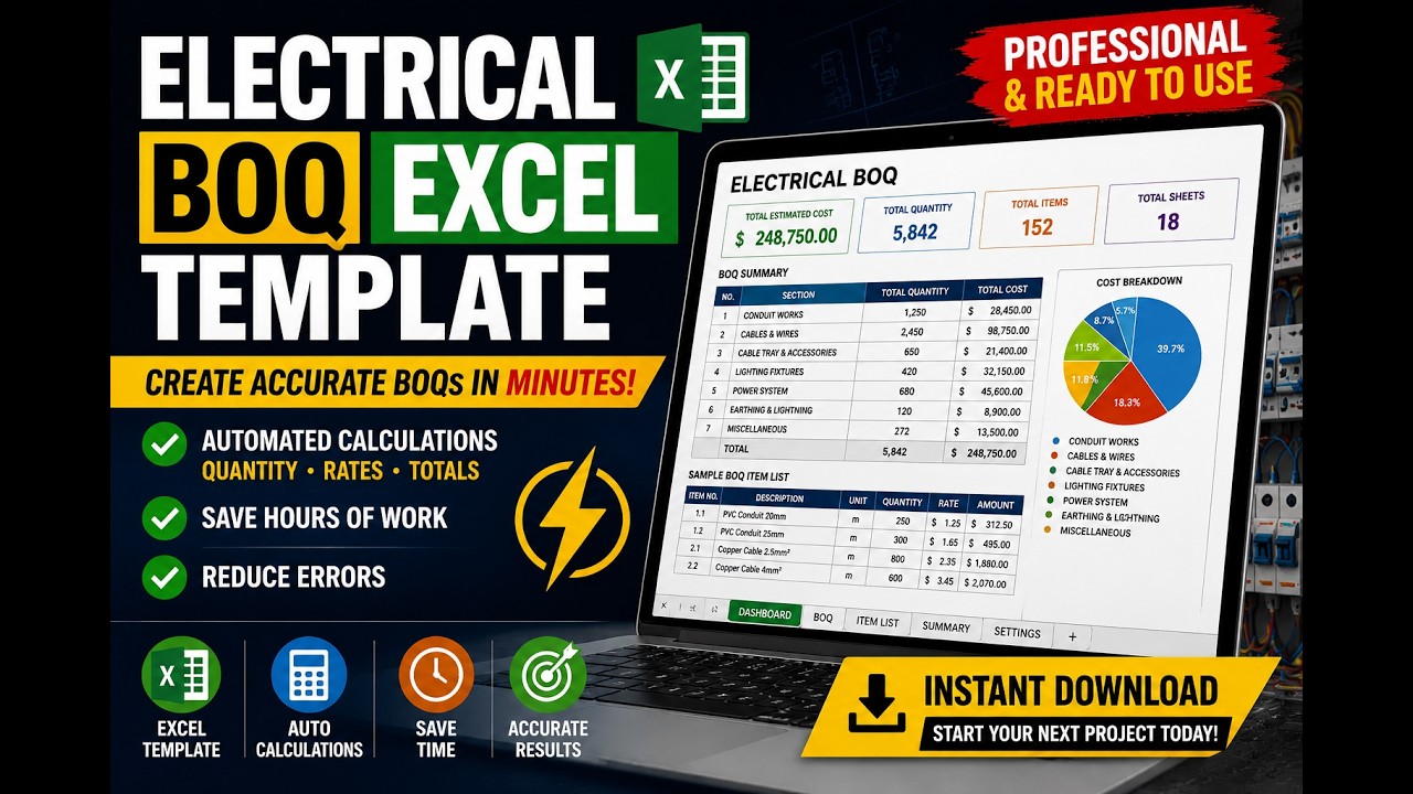 Electrical BOQ Excel Template | Professional Quantity Takeoff & Cost Estimation Tool