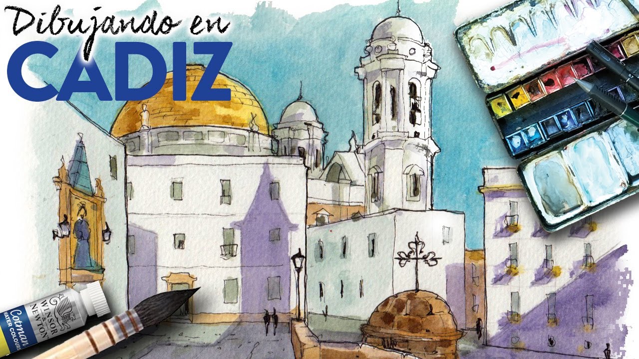 Cádiz, live sketch step by step for urbansketchers. Dibujo a lápiz, rotu y acuarela en directo.