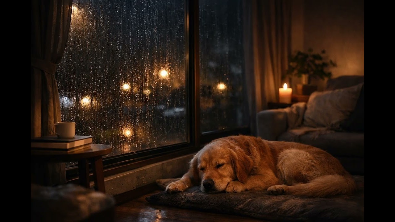 Rainy Night Calm Dog 🌧️ Quiet Window Ambience | 深夜の安らぎ 60min