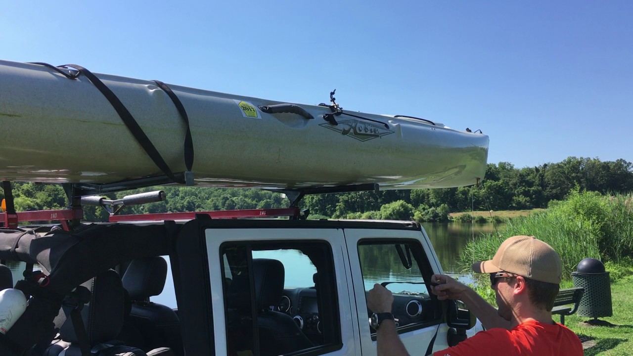 Kayak on Jeep with top down