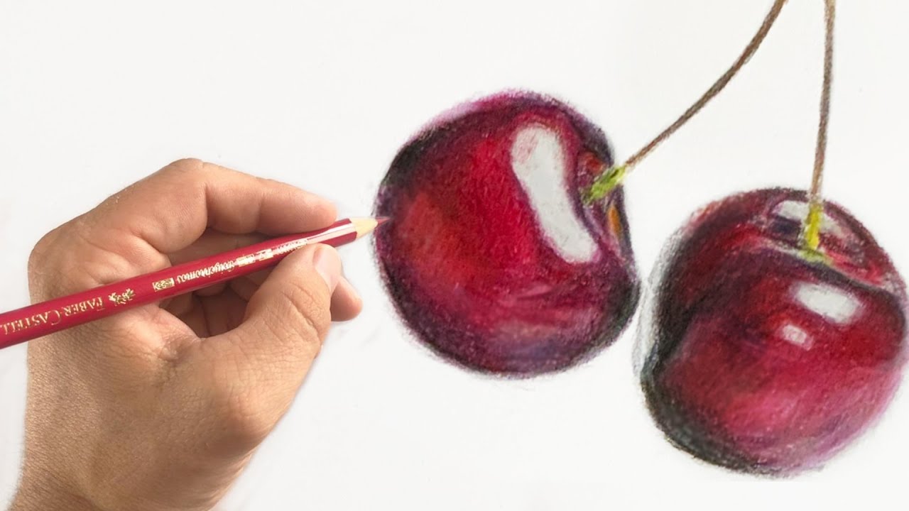 Kirschen Zeichnen mit Polychromos - Kirschen Zeichnen mit Buntstiften