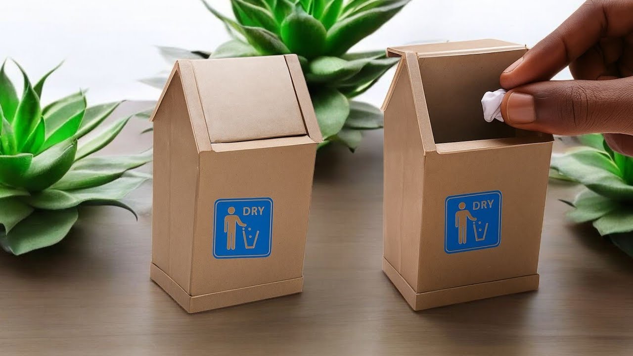 DIY Trash Bin from Paccy Craft Cardboard | Easy Dustbin for School Project at Home