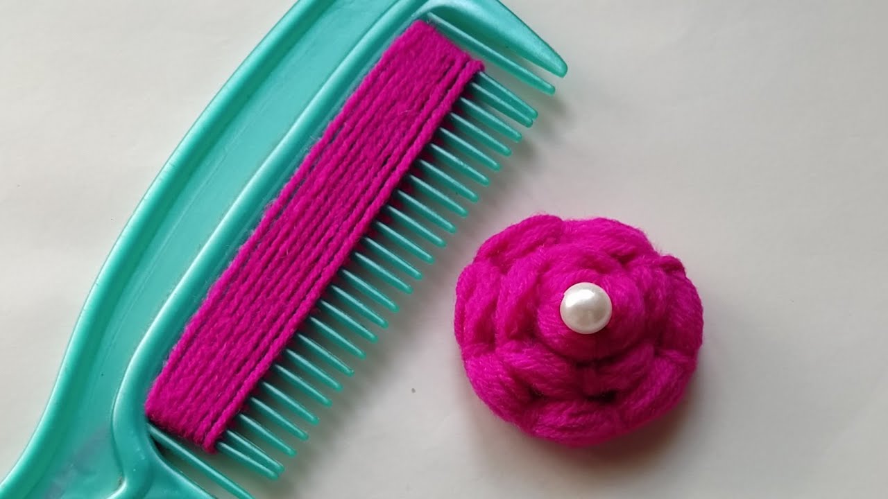 Amazing Woolen Flower making with Hair Comb | Easy Hand Embroidery Flower | Sewing Hack