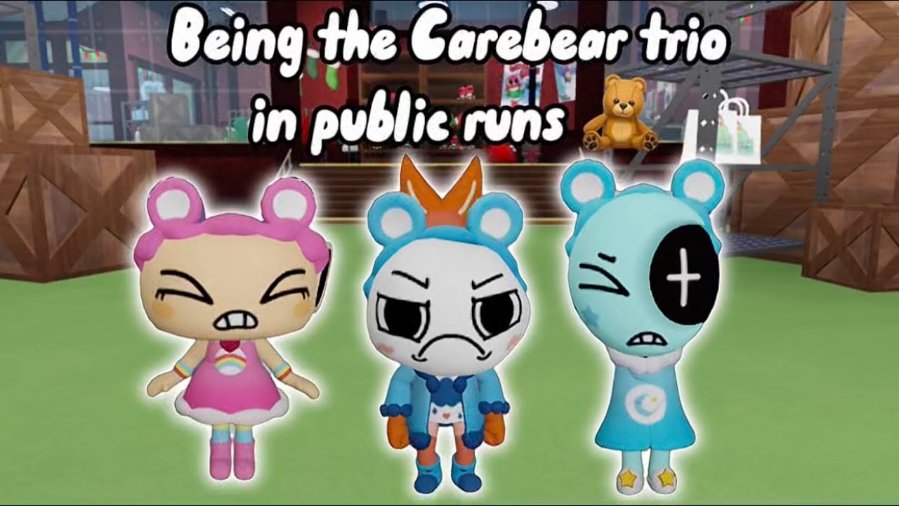 Being the Carebear trio in public runs and gets hunted down by ginger 🧸