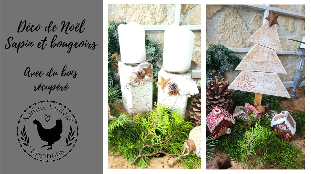 Déco de Noël avec bois récupéré ( bougeoirs et sapin) N.1