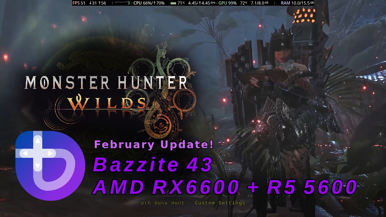 [February Update] MH: Wilds on Bazzite Linux | RX 6600 & R5 5600 | 1440p FSR Gameplay