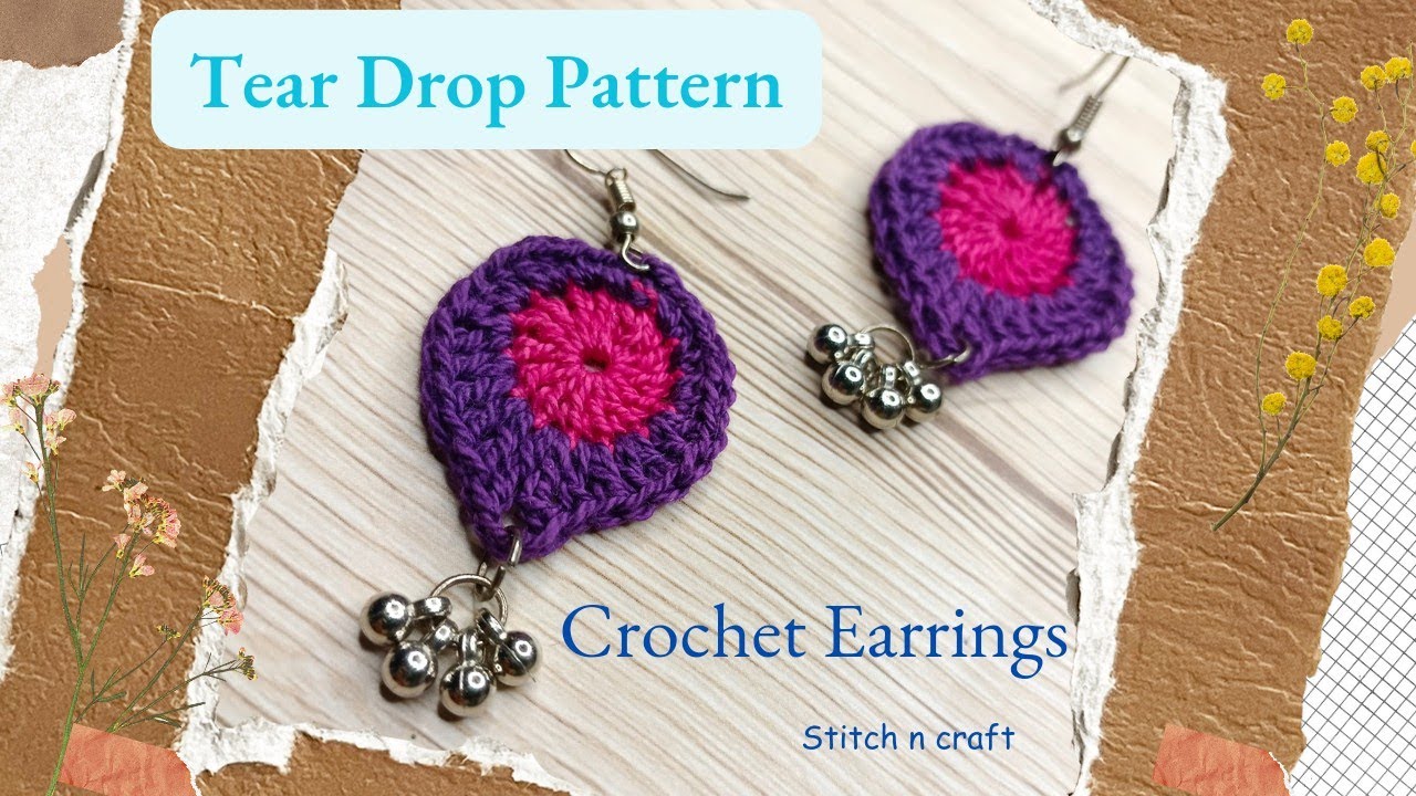 Tear drop pattern crochet earrings | Easy to make