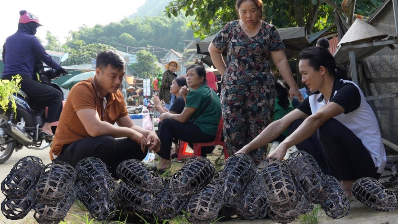 Zon sold piglets at the market to get money to buy gifts for Vang Hoa