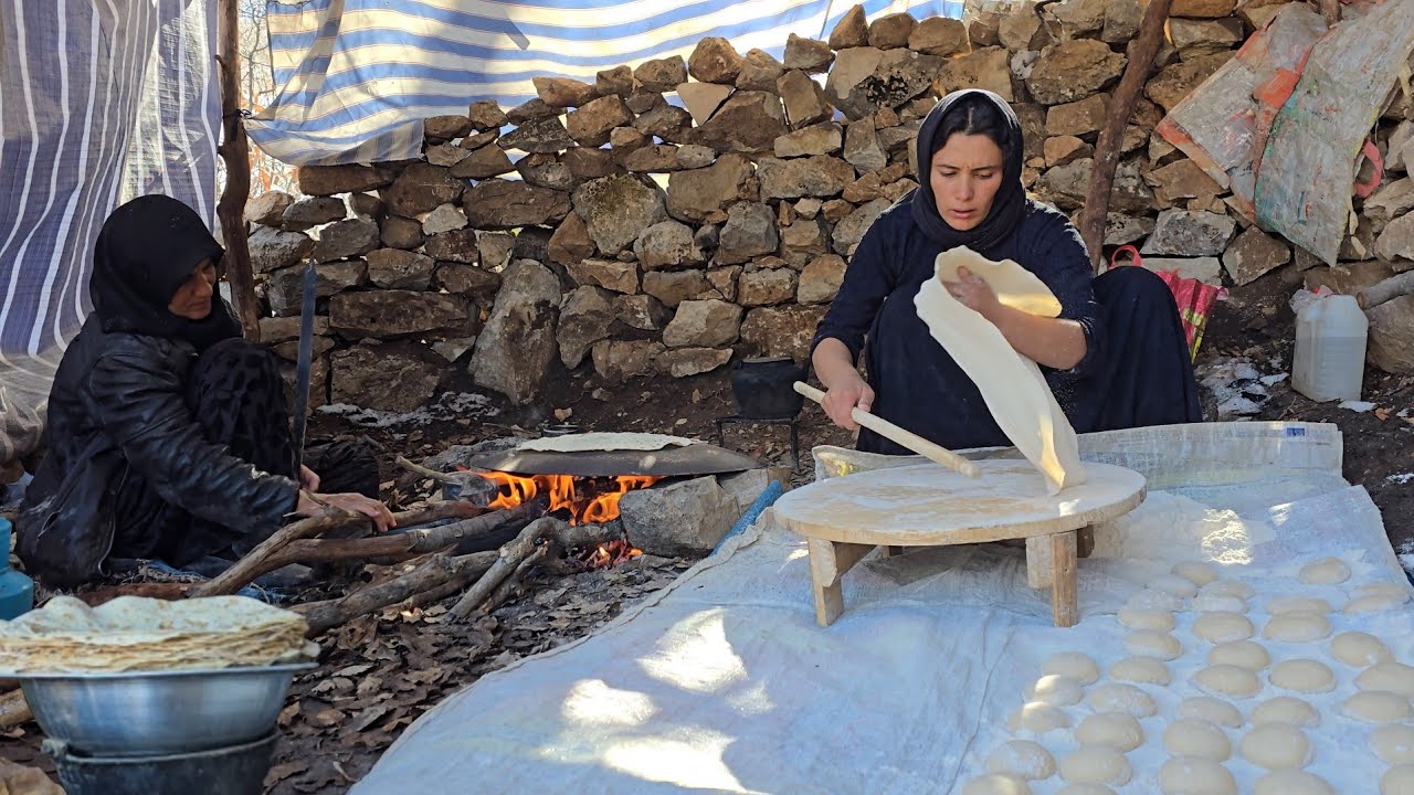 Nomadic Women Baking Bread in a Mountain Cave | Secret of Survival in the Iranian nomad