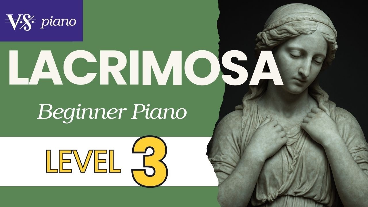 Mozart LACRIMOSA for beginner piano - Level 3 - A little more difficult [VISUAL SCORES]