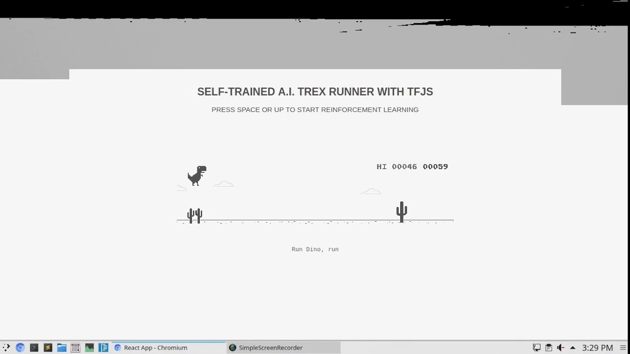 SELF-TRAINED A.I. TREX RUNNER WITH TFJS (ML reinforcement learning)