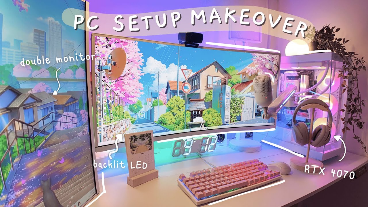 2025 dream desk setup makeover 🎧☁️⋆˙⟡ | desk tour ‧  all white & colorful lights ‧ PC specs