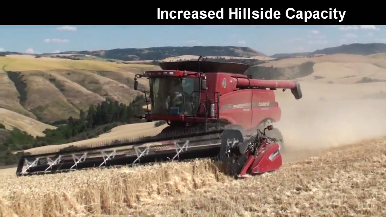 Case-IH combines equipped with Hillco Hillside Leveling Systems