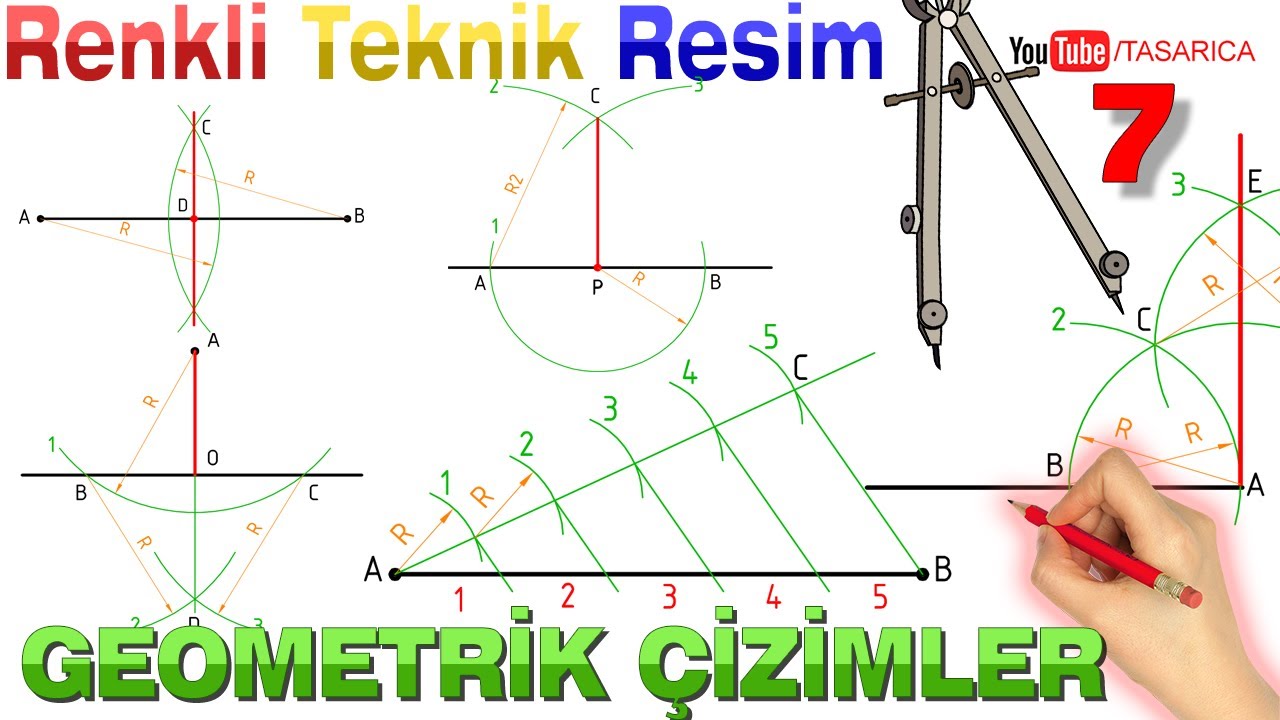 Pergel ile Geometrik Çizimler Temrini Uygulama Yaprakları-7 Renkli Teknik Resim