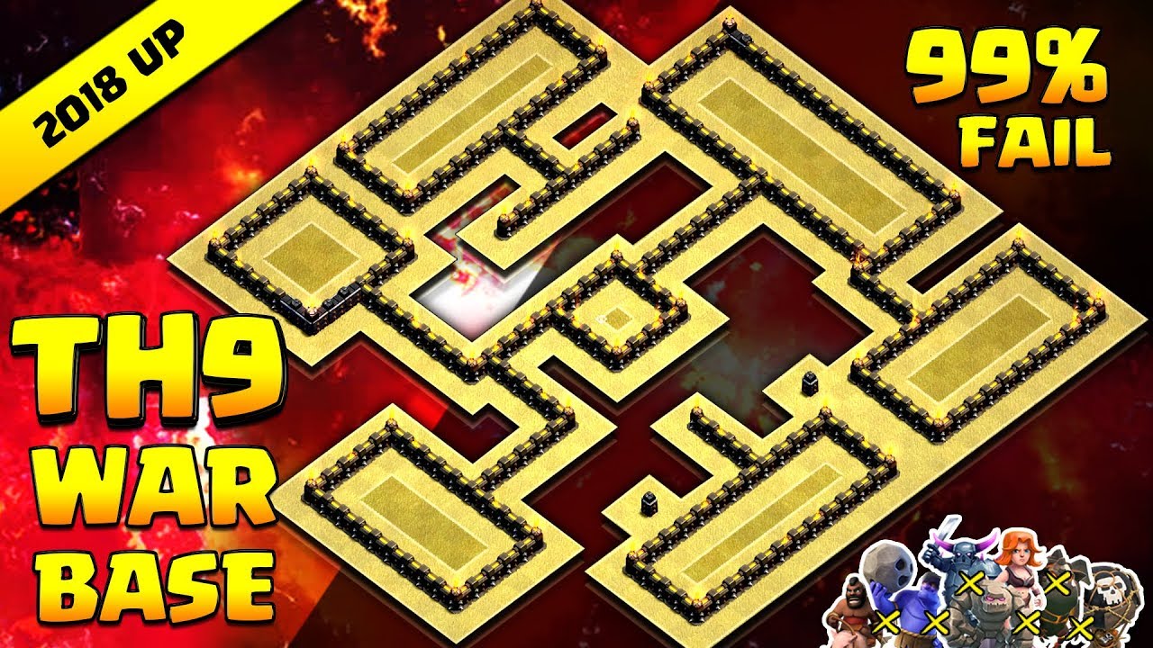 Clash of Clans TH9 War Base | 99% Fail | EPIC Anti 3S | Anti All Combo