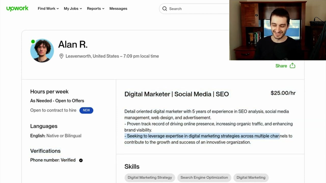 Upwork profile review - Alan (Digital Marketer)