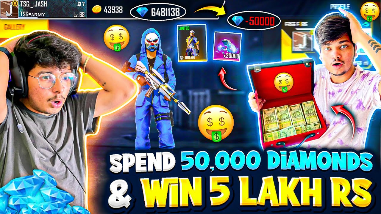 Challenging Jash To Spend 50,000 Diamonds😱💎 in And Win ₹5 Lakh in 8Minutes - Garena Free Fire