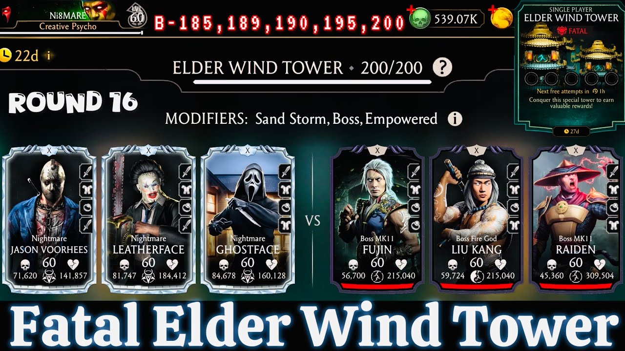 Fatal Elder Wind Tower Final Match Bosses Battle 200 Fight + Rewards | Mortal Kombat Mobile